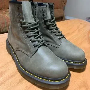 Dr. Martens 24540 Combat Boots | Soft Suede Green/Gray Combs Tech Suede Casual Boots in Dms Olive | Dr. Martens main image 4